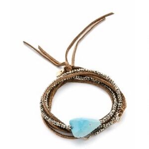 Elegant Turquoise Necklace/Bracelet with Brown Leather Cord